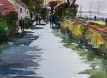 le Vieil ( Noirmoutier ) Aquarelle et crayon feutre ..64 x 49