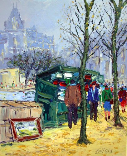Peinture a l 'atelier..Les Bouquinistes  ( Paris )  61 x 50