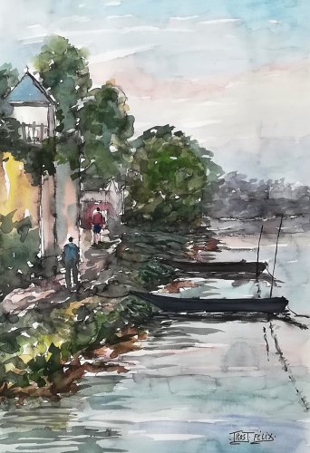 La Loire  ( Candes saint martin ) Aquarelle  62 x 43