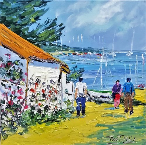 Promeneurs a l'Herbaudière ( Noirmoutier ) 30 x 30