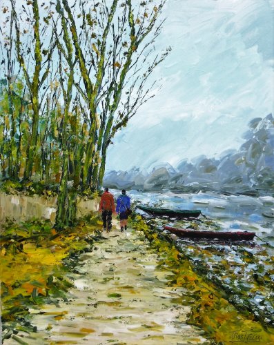 promeneurs a Sainte Gemmes sur Loire  81 x 65 Non dispo