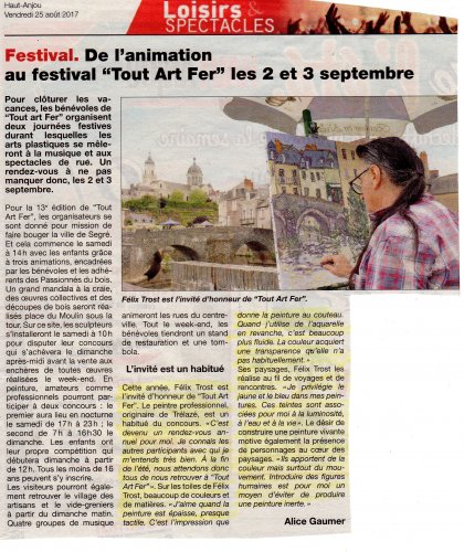 Invité d'Honneur  peintres dans les rues Tout Art Fer a Segré 2 et 3 Septembre 2017